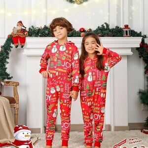 NWT Red Joy  Family Christmas Pajamas Onesie Hooded Sleepwear Sized for Families